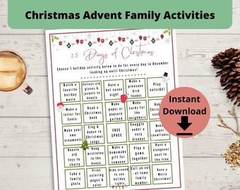 25 días de Navidad: cuenta regresiva para Navidad, actividades de Adviento, calendario de Adviento, descarga digital, actividades de Adviento en familia
