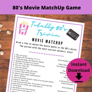 80&#39;s Movie Matchup Trivia Game - 80s Themed Birthday Game, 1980s Party Games