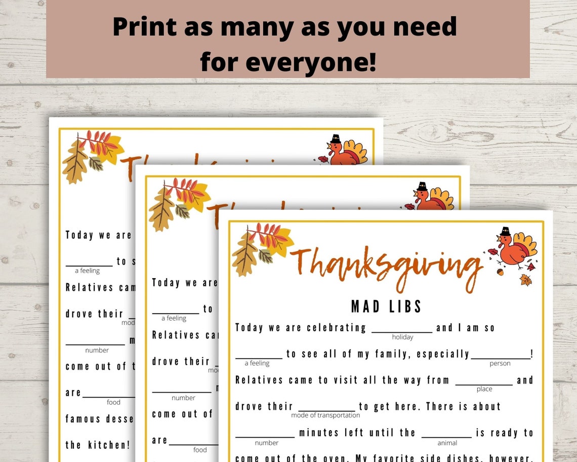 Thanksgiving Mad Libs Game Children's (Instant Download) - Etsy