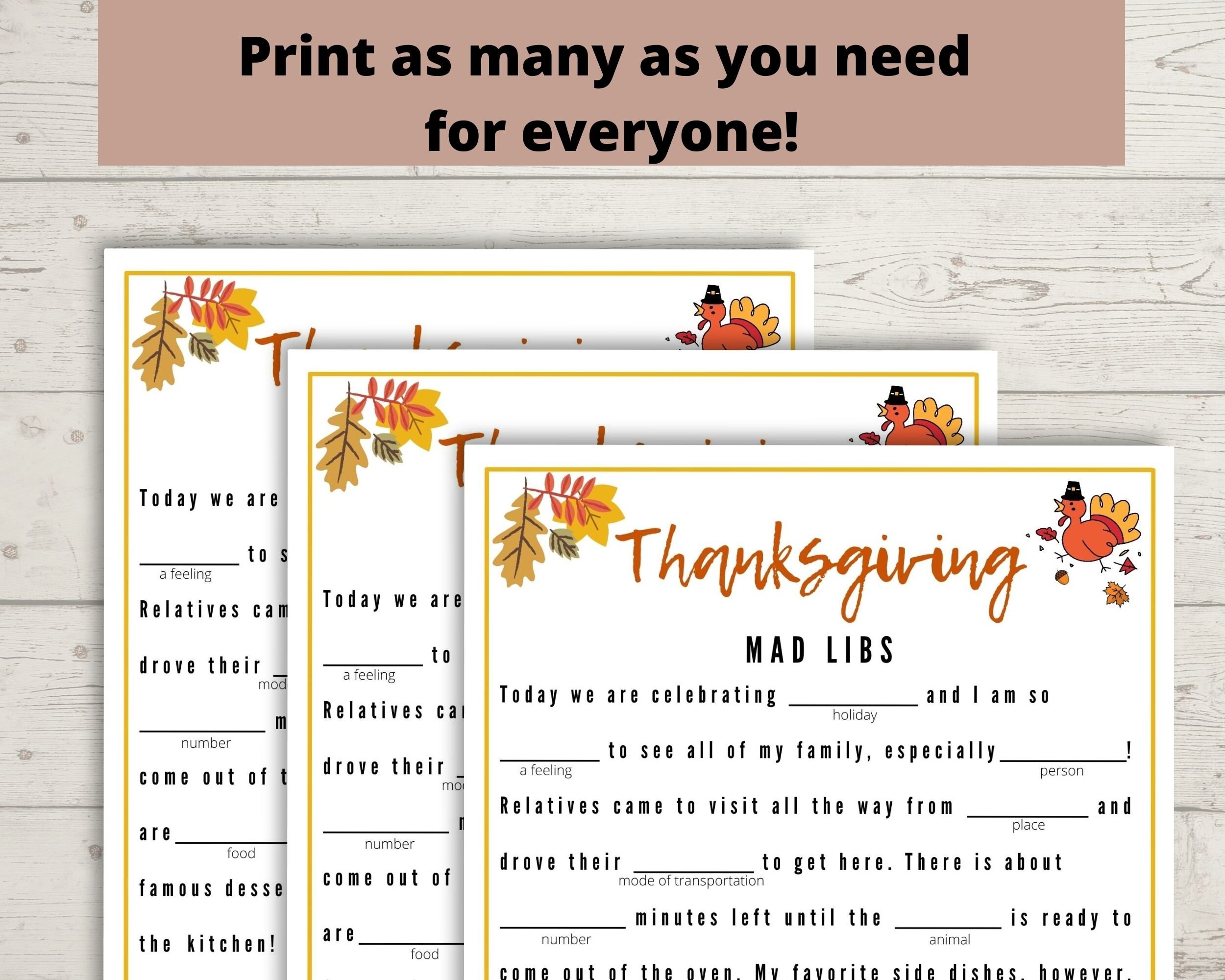 Thanksgiving Mad Libs Game Children's (Instant Download) - Etsy