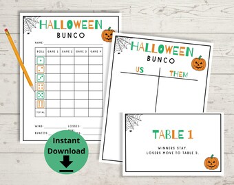 Bunco de Halloween - Tarjetas de puntuación de Bunco de Calabaza, Juego de Bunco Imprimible, Paquete de Bunco de Otoño con Hojas de Conteo, Bunco de Jack O Lantern