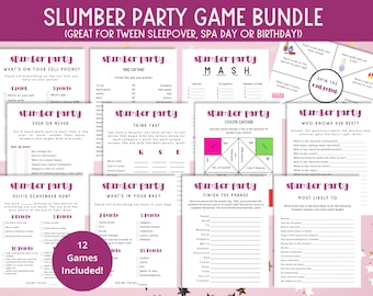 Slumber Party Games - Girls Sleepover Games, Tween Birthday Party Games, afdrukbare games, gamebundel