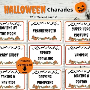 Halloween Charades - Halloween Game, Halloween Charade Cards, Halloween Party Game, Halloween Printable, Charades Game