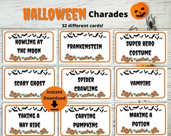 Halloween Charades - Halloween Game, Halloween Charade Cards, Halloween Party Game, Halloween Printable, Charades Game