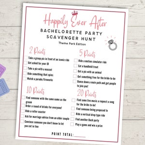 Theme Park Bachelorette Party Scavenger Hunt Game -  Amusement Park Bach Party Game, Printable Hen Party Game