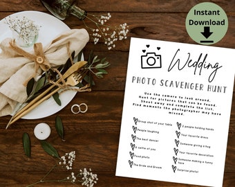 Camera Wedding Game - Wedding Reception Game, Photo Scavenger Hunt, I Spy Wedding Game, Printable Wedding Game