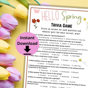 Spring Trivia - Printable Spring Equinox Game, Spring Icebreaker, Spring Quiz, Fun Facts for Spring