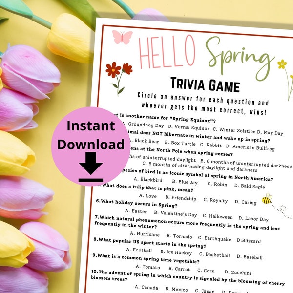 Spring Trivia - Printable Spring Equinox Game, Spring Icebreaker, Spring Quiz, Fun Facts for Spring