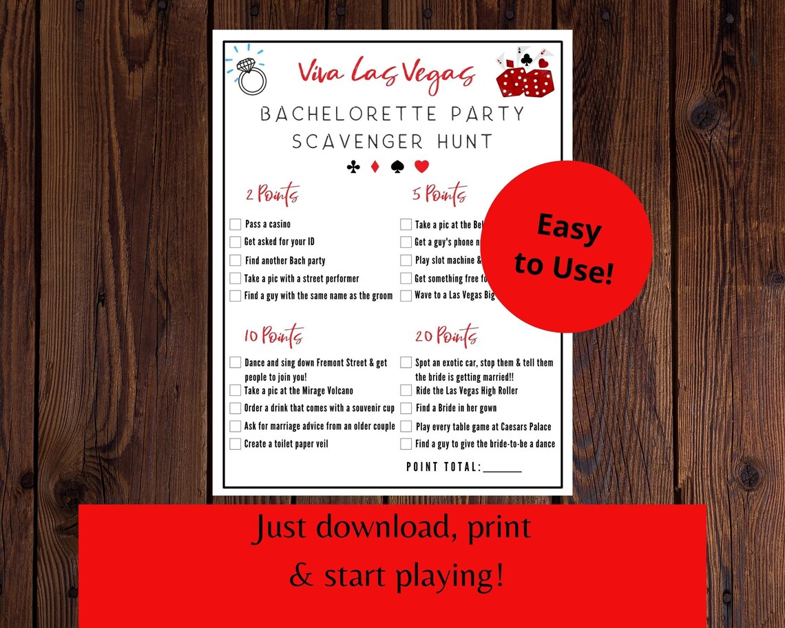 Las Vegas Bachelorette Party Scavenger Hunt Game - Vegas Bachelorette