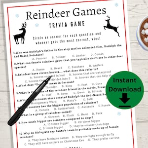 Rentier Spiele Trivia - Weihnachten Trivia Spiel, Kinder Weihnachtsspiel, Weihnachtsquiz, Rentier Trivia