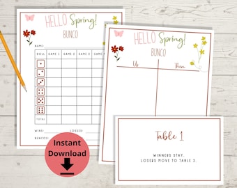 Spring Bunco - Spring Bunco Printables, Bunco Game, Bunco Table Numbers, April Bunco Score Cards, Bunco Score Sheets for Spring Party