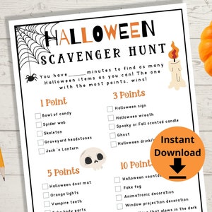 Halloween Scavenger Hunt - Kids Halloween Party Game, Halloween Kids Games