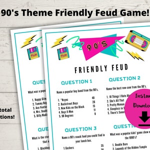 90&#39;s Friendly Feud Game - 90s Themed Party, Bach to the 90&#39;s Bachelorette Game, 90&#39;s Trivia Game