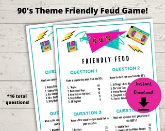 90's Friendly Feud Game - 90s Themed Party, Bach to the 90's Bachelorette Game, 90's Trivia Game