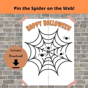Pin the Spider on the Spider Web Game - Halloween Birthday Party Games, Halloween Activity, Pin the Tail Game for Halloween