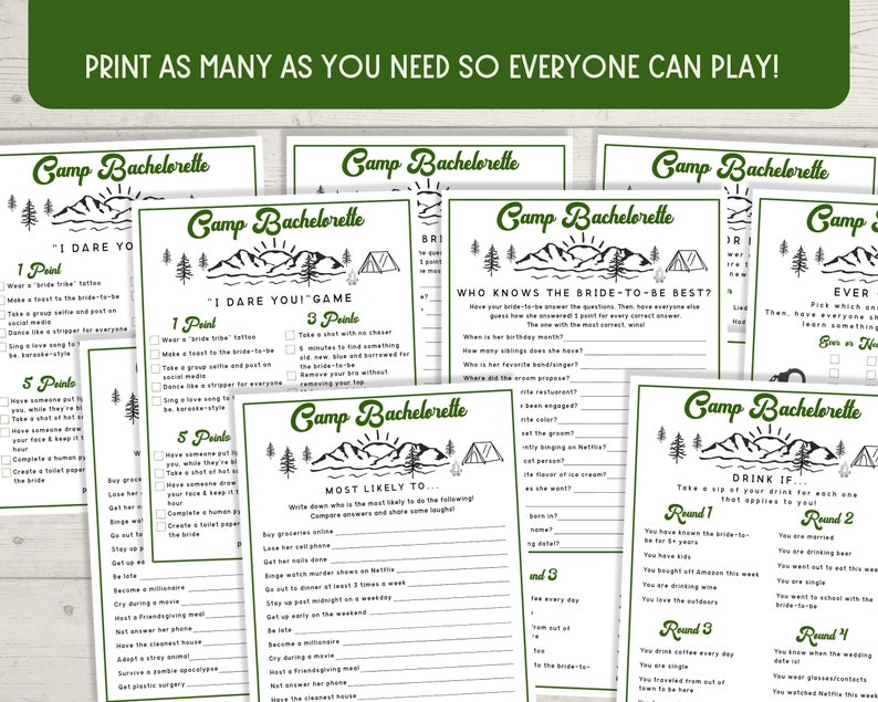 Camp Bachelorette Games - Camping Bachelorette Party, Outdoor Bachelorette Party Game Bundle, Randonnée Bachelorette image 5