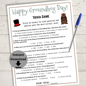 Groundhog Day Trivia Game - Groundhog Day Activity, Ground Hog Day Quiz, Fun Facts