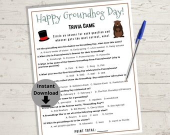 Groundhog Day Trivia Game - Groundhog Day Activity, Ground Hog Day Quiz, Fun Facts