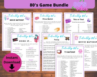 80's Game Bundle - 80s Trivia, 80s Theme Party Games, 80s Bachelorette Games, 40th Birthday Games, 50th Birthday Games