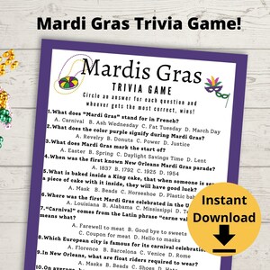 Mardi Gras Trivia Game - Printable Mardi Gras Games