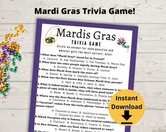 Mardi Gras Trivia Game - Printable Mardi Gras Games
