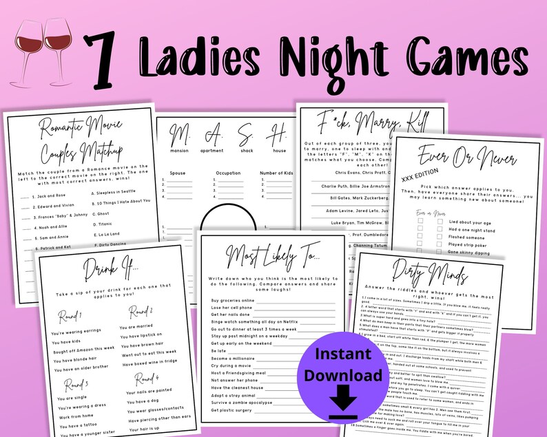 Ladies Night Printable Games Ladies Night Games Girls Etsy