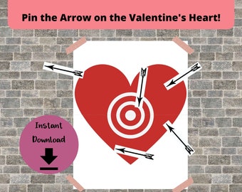Pin the Arrow on the Heart Children's Game - Valentine's Day Classroom Game for Kids, Printable Activity