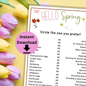 Spring This or That Game - Printable Spring Equinox Game, Spring Icebreaker, That or That Questions, Would You Rather