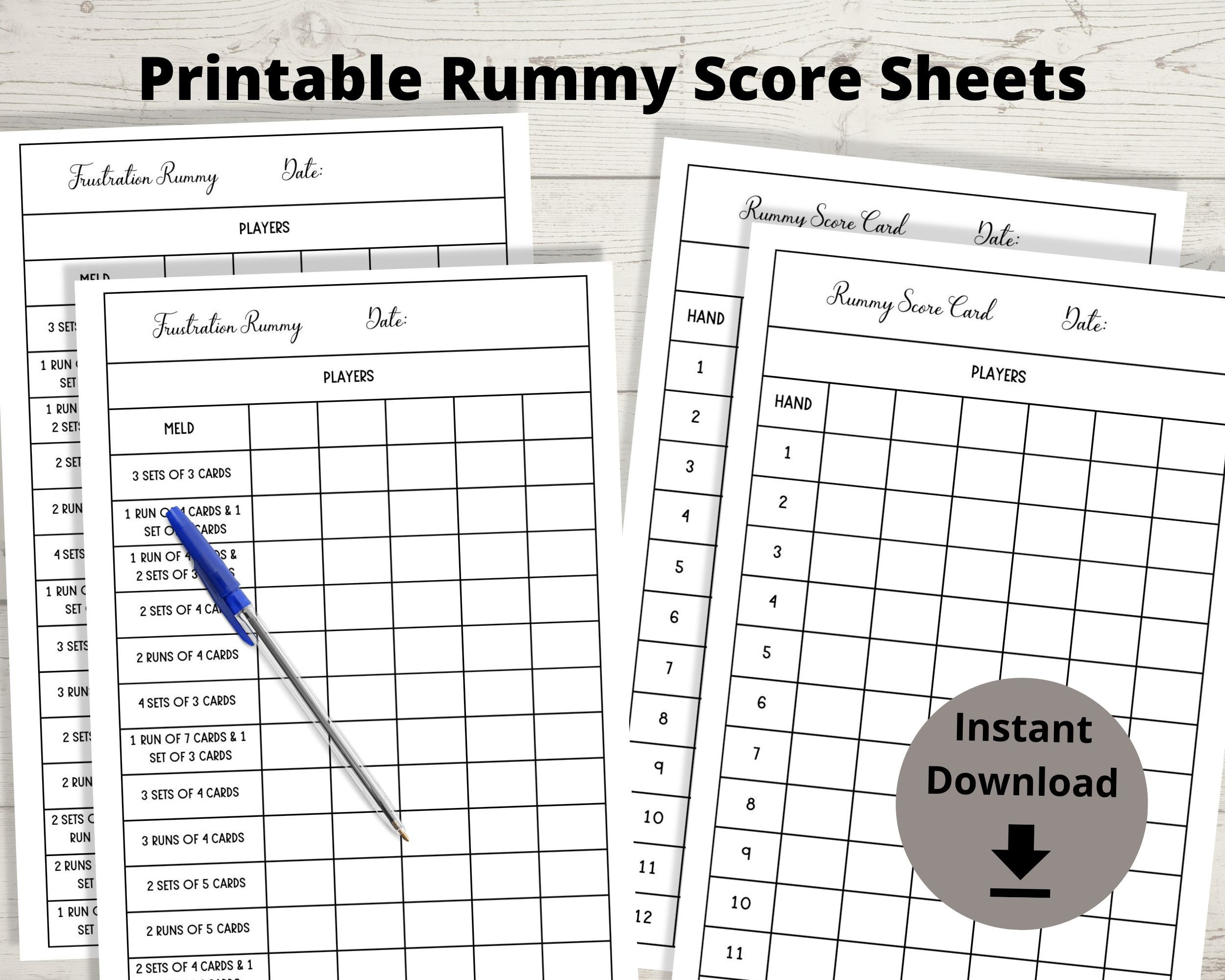 Rummy Score Sheets Frustration Rummy Score Cards Gin Rummy Scoring 
