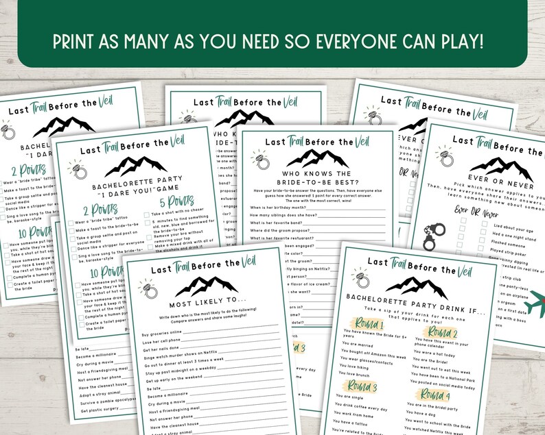 Last Trail Before the Veil Bachelorette Party Game Bundle - Camp Bachelorette Games, Hiking Bachelorette Printable image 4