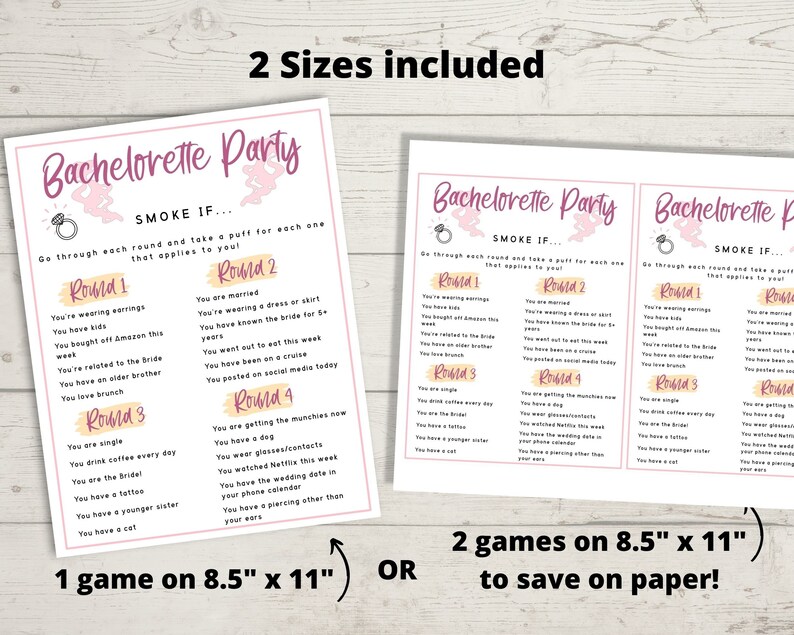Bachelorette Party Smoke If Game Printable Smoking Game for Etsy