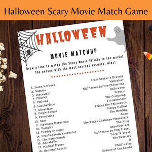 Scary Movie Matchup Game - Horror Movie Trivia, Printable Villain Match to Movie Game, Spooky Movie Trivia