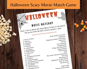 Scary Movie Matchup-Spiel - Horrorfilm-Trivia, Druckbare Bösewicht-Match zum Filmspiel, Spooky Film-Trivia