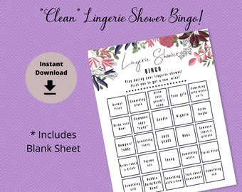 Clean Lingerie Shower Bingo Game - Lingerie Shower Bingo Printable Cards