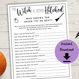 Witch Bachelorette Party Who Knows The Bride Best Game - This Witch is Getting Hitched, Halloween Hen Party Games, Fall Autumn Bach image 1