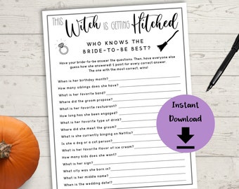 Witch Bachelorette Party Who Knows The Bride Best Game - This Witch is Getting Hitched, Halloween Hen Party Games, Fall Autumn Bach