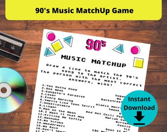 90's Music Matchup Trivia Game - 90s Themed Birthday Game, 1990s Party Games, 1990s Trivia Game