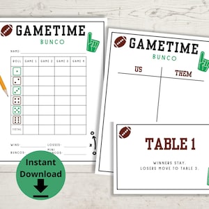 Football Bunco - Fall Bunco Printables, Bunco Game, Bunco Table Numbers, Autumn Bunco Score Cards, Bunco Score Sheets