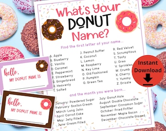 What's Your Donut Name Game - Name Generator, Donut Birthday Party, Birthday Game, Doughnut Party