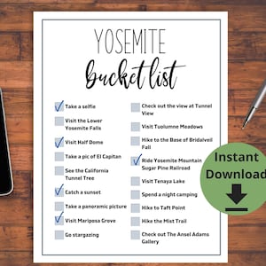 Yosemite National Park Bucket List Printable - Yosemite Vacation Check List