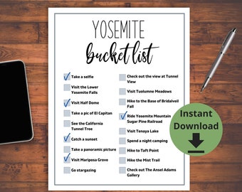 Yosemite National Park Bucket List Printable - Yosemite Vacation Check List