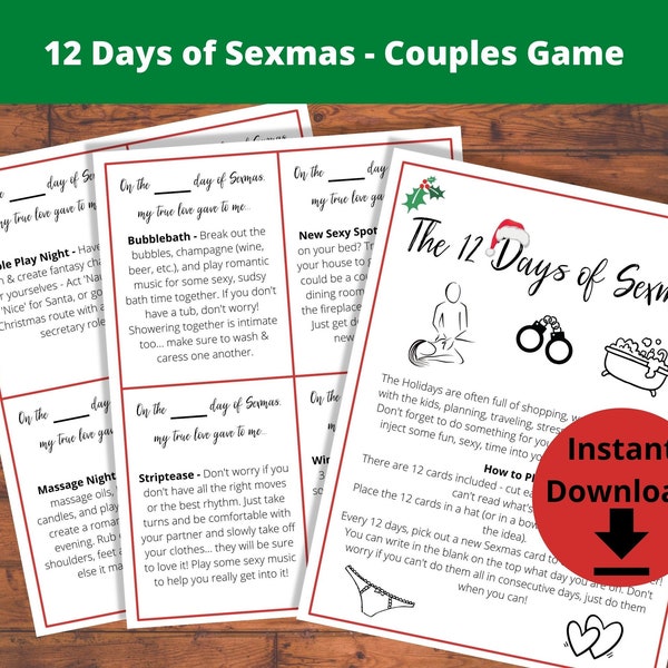 12 Days of Sexmas - Sexy Christmas Game, Christmas Printable Sex Cards, Couples Game, Naughty Christmas Game