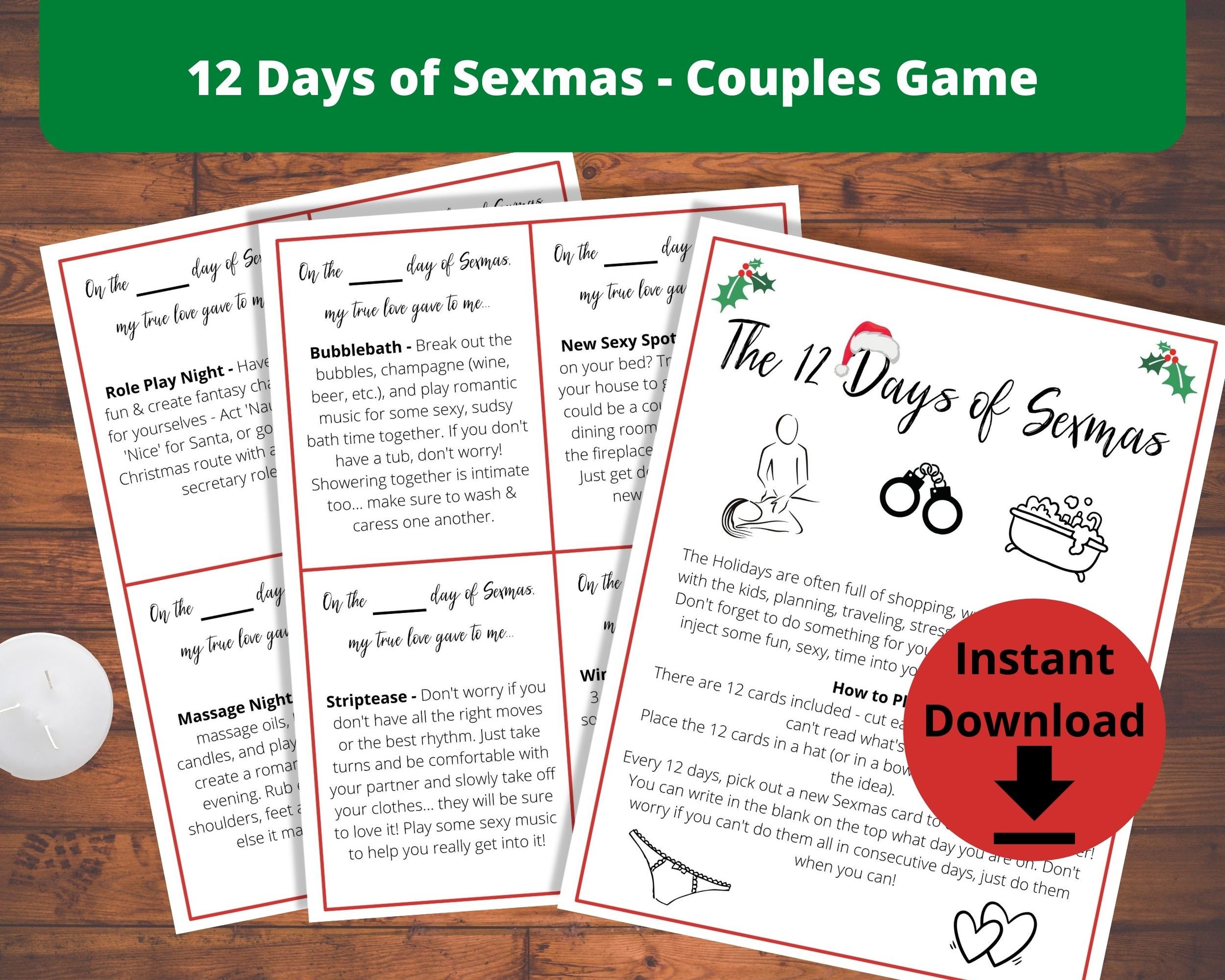 12 Days of Sexmas Sexy Christmas Game, Christmas Printable Sex Cards