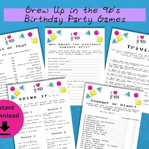 30th or 40th Birthday Party Games - 1990's Printable Game Bundle, 1990s Trivia Pack, 1990s Trivia game