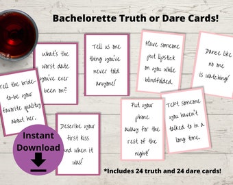 Bachelorette Party Truth or Dare Game - Printable Truth or Drink Cards, Hen Party Games