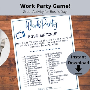 Work Party Game Boss Match Up - Office Party Printable, Boss&#39;s Day Activity, Matchup Game for Work