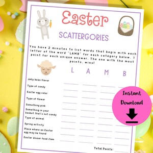 Easter Scattergories - Easter Word Game, Easter Printable, Kids Easter Game, Easter Game, Thank Fast Game