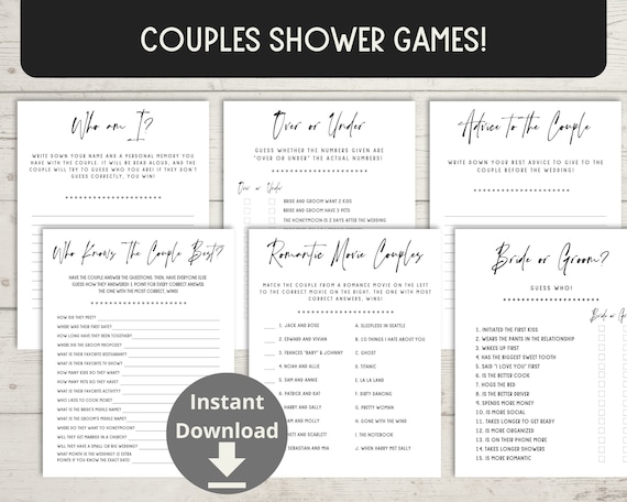 Couples Shower Games - CoEd Shower Games, Wedding Shower Bundle, Jack and Jill Shower, Printable Games