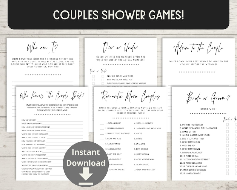 Couples Shower Games - CoEd Shower Games, Wedding Shower Bundle, Jack and Jill Shower, Printable Games image 1