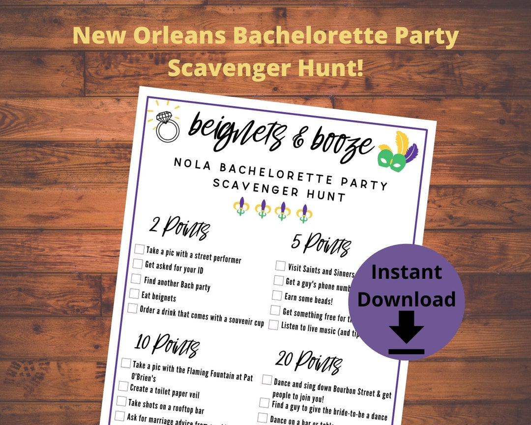 New Orleans Bachelorette Party Scavenger Hunt Game Printable Beignets